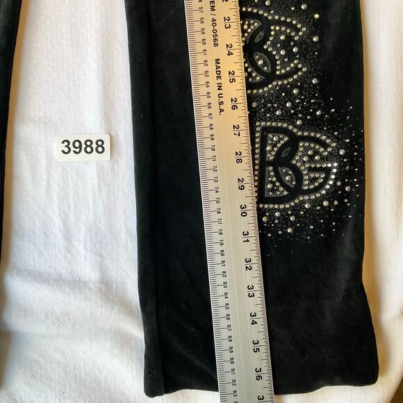 BCBGMAXAZRIA Women Velvet Pants size L Black Slightly Flared Rhinestones Trendy - Picture 4 of 13